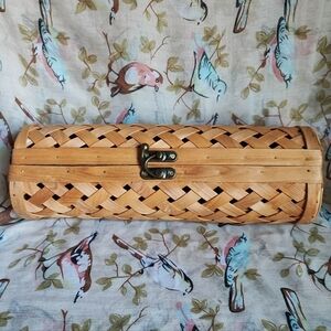 Vintage Slatted Wood Wooden Wine Bottle Gift Case Outdoor Patio Dorm Fairy Light